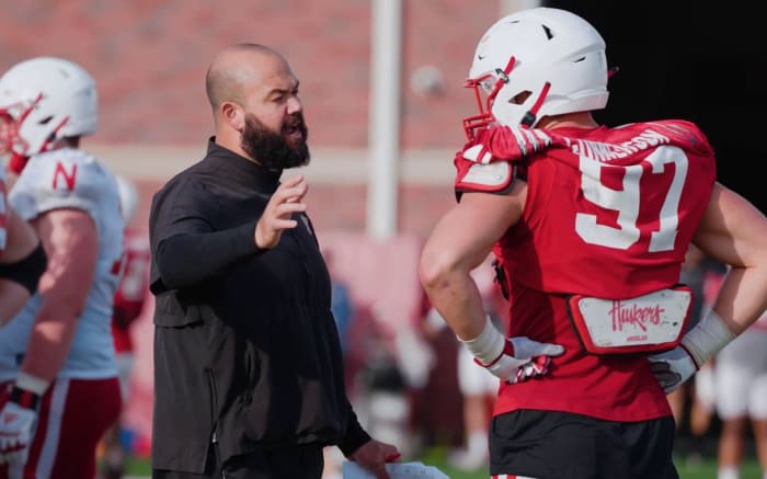 Donovan Raiola and Blaise Gunnerson 2022 Nebraska football practice Rutgers week